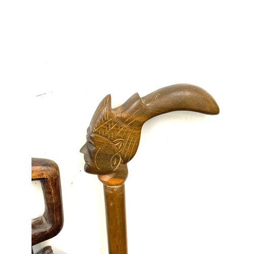 131 - Selection of 3 carved African tribal walking sticks includes Makonde hand crafted etc