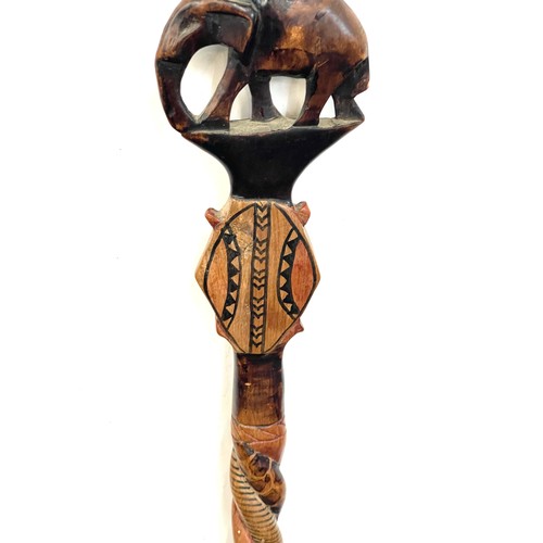 131 - Selection of 3 carved African tribal walking sticks includes Makonde hand crafted etc