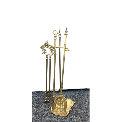 212 - Brass companion set, overall height 32 inches