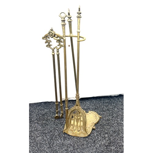 212 - Brass companion set, overall height 32 inches