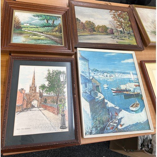 223 - Selection of framed pictures and paintings, various sizes (8 in total) largest measures 17 x 13 inch... 