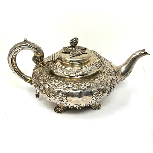 48 - Fine crested 1839 silver teapot London silver hallmarks makers James john Keith 1839 family crested ... 