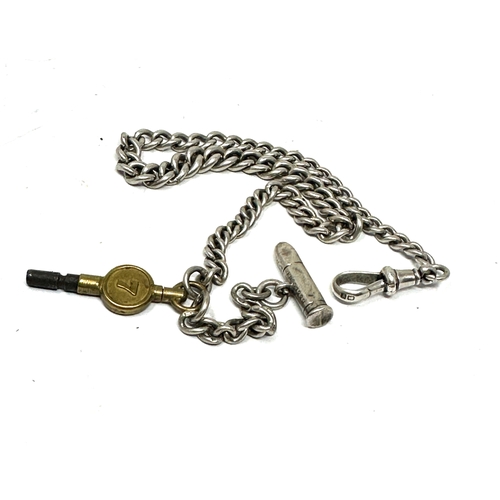 52 - Antique silver watch chain key & bullet fob weight 23g