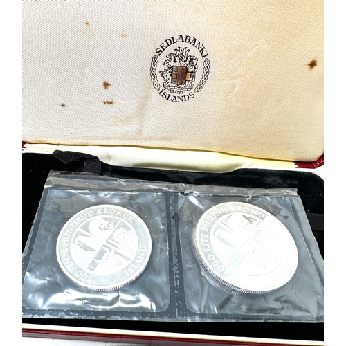 495 - Sedlabanki Islands Iceland 874-1974 1000 + 500 Kronur Boxed set 1.5 oz. silver no papers