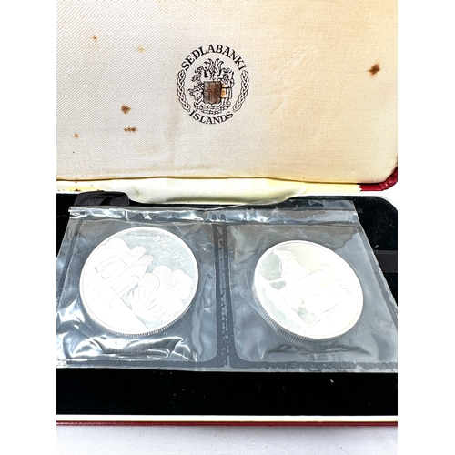 495 - Sedlabanki Islands Iceland 874-1974 1000 + 500 Kronur Boxed set 1.5 oz. silver no papers