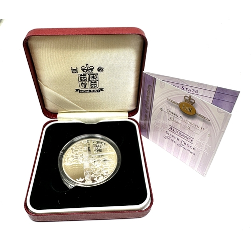 501 - Boxed Silver proof alderney five pounds boxed & c.o.a