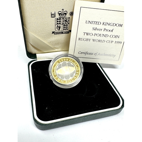 503 - 1999 Royal Mint Rugby World Cup Silver Proof Two Pounds £2 coin COA Boxed