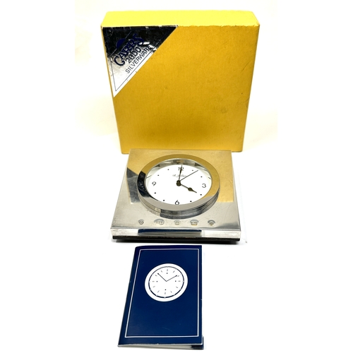 54 - Boxed Carrs 2000 Millennium Sterling Silver Desk Easel Clock By Carrs Of Sheffield with booklet the ... 