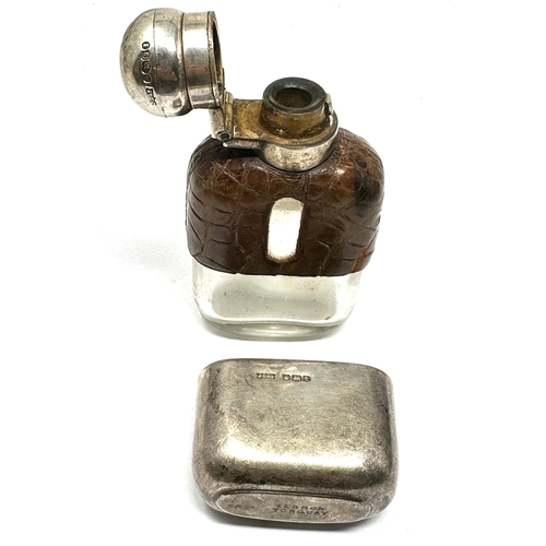 57 - Small Antique  Silver & Crocodile Hip Flask James Dixon Sheffield silver hallmarked measures approx ... 