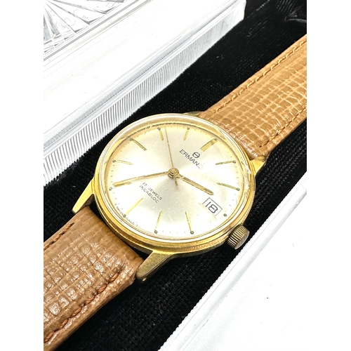 464 - Vintage 1960s Ermano 17 Jewel Swiss Gold Plated Gents  Wrist Watch the watch winds and ticks