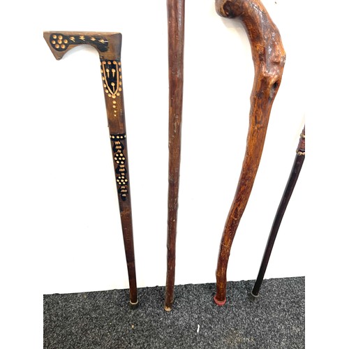 138 - 4 Vintage carved walking sticks includes shooting stick etc