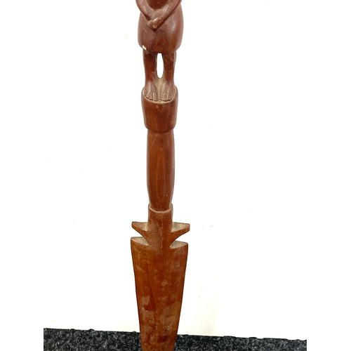 496 - Vintage carved african tribal spear 35 inches long, damaged