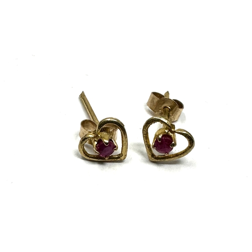 118 - 9ct gold ruby earrings weight 0.7g