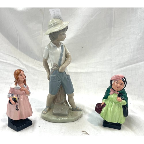 29 - Royal Doulton Little Nelle, Royal Doulton Sairy gamp, Nao boy with cataplut, all in good overall con... 