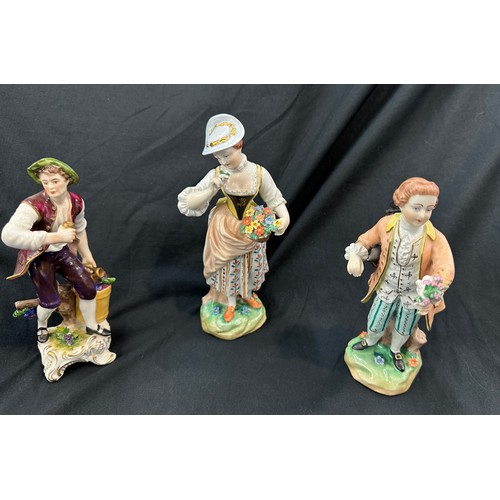 55 - 3 Vintage Dresden figures 8 inches tall