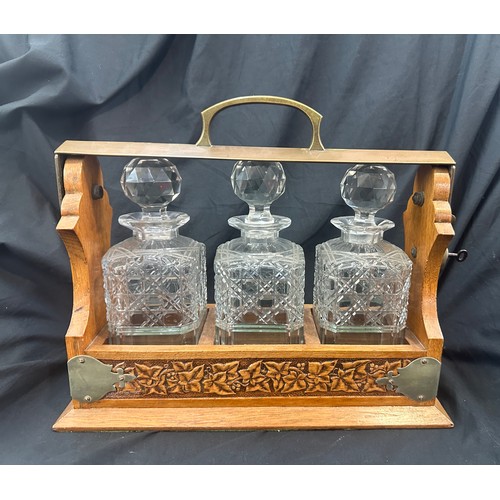 237 - Vintage 3 decanter tantalus, with key