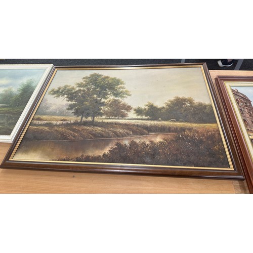 243 - 3 Framed paintings and prints largest measures approximately 27 inches wide 31 inches tall