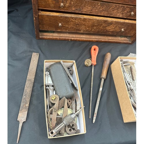 209 - Vintage wooden tool chest and a selection of assorted tools