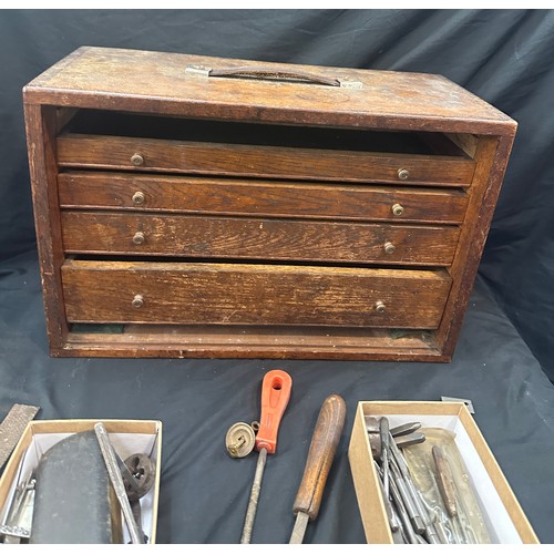 209 - Vintage wooden tool chest and a selection of assorted tools