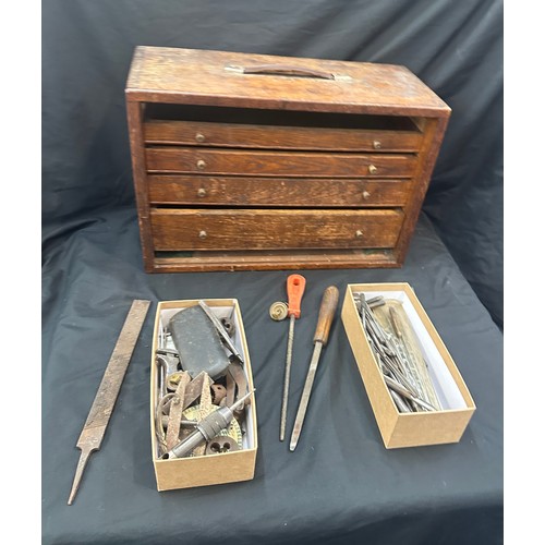 209 - Vintage wooden tool chest and a selection of assorted tools