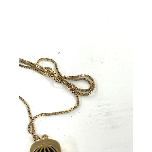 423 - Vintage 9ct gold pendant and chain gross weight 7.4g, Umbrella and raindrop design