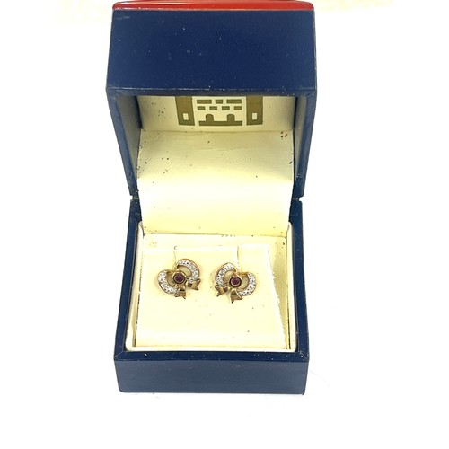 433 - 9ct gold diamond and ruby earrings from Westminster Abbey