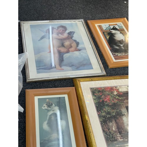 225 - Selection of vintage and later pictures, prints, mirror and frames, various sizes and genre, (12 in ... 