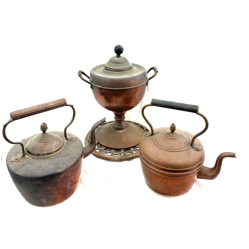 115 - 2 Copper spirit kettles and a samovar