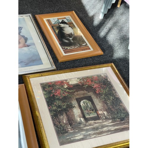 225 - Selection of vintage and later pictures, prints, mirror and frames, various sizes and genre, (12 in ... 