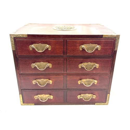 14 - Oriental wooden 4 drawer jewellery chest, approximate measurements: Height 11.5 inches, Width 14 inc... 