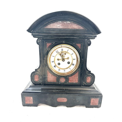 63 - Antique slate 2 keyhole mantel clock, approximate measurements Height 13.5 inches, untested, missing... 