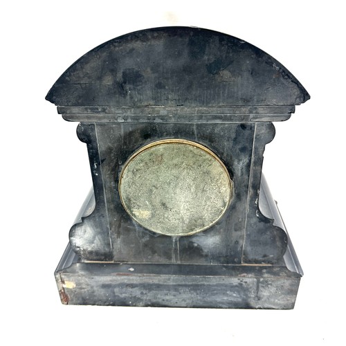 63 - Antique slate 2 keyhole mantel clock, approximate measurements Height 13.5 inches, untested, missing... 