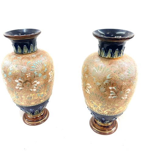 228 - Pair antique Lambethware large vases, approximate height 14.5 inches