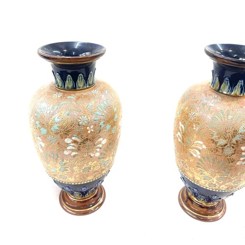 228 - Pair antique Lambethware large vases, approximate height 14.5 inches