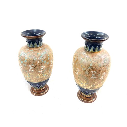 228 - Pair antique Lambethware large vases, approximate height 14.5 inches