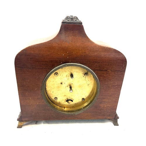 81 - Small ornate mahogany mantel clock with carved pillars, untested, approximate measurements: Height 9... 