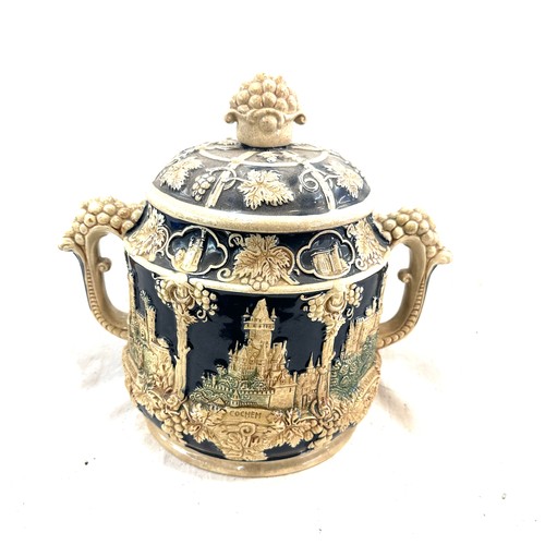 34 - German antique 2 handled lidded pot with ladle, approximate measurements: 14 inches tall, width incl... 