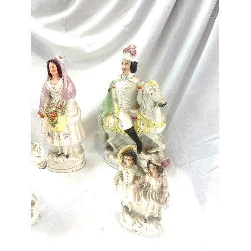 89 - 6 Antique Staffordshire figures, tallest measures approximately: 13 inches some a/f