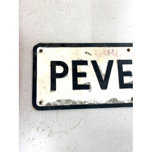 109 - Vintage metal street sign Peveril Road measures approx 39 inches long by 9 inches tall