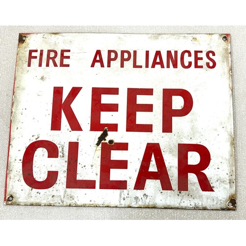 44 - Vintage Fire Appliances keep clear sign measures approx 15 inches wide by 12 inches tall