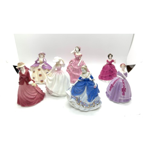 343 - Selection of miniature coalport and royal doulton lady figures, 4.5 inches tall