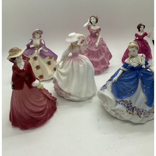 343 - Selection of miniature coalport and royal doulton lady figures, 4.5 inches tall