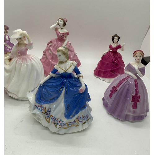 343 - Selection of miniature coalport and royal doulton lady figures, 4.5 inches tall