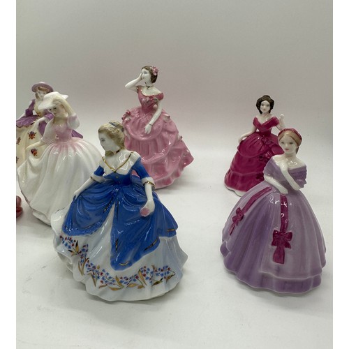 343 - Selection of miniature coalport and royal doulton lady figures, 4.5 inches tall