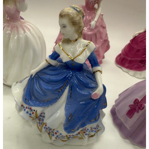 343 - Selection of miniature coalport and royal doulton lady figures, 4.5 inches tall