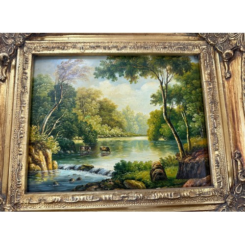 25 - Vintage gilt framed oil on board 14 inches by 12 inches