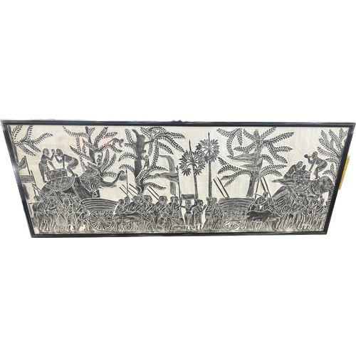 15 - Large frame African scene on rice paper, approximate frame measurements: Height 20.5 inches, Length ... 
