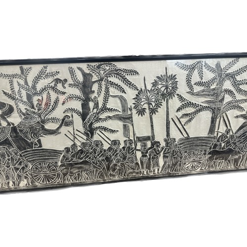 15 - Large frame African scene on rice paper, approximate frame measurements: Height 20.5 inches, Length ... 