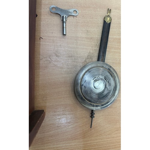 79 - 3 Key hole Westminister chime wall clock, with key and pendulum, untested 34 inches long