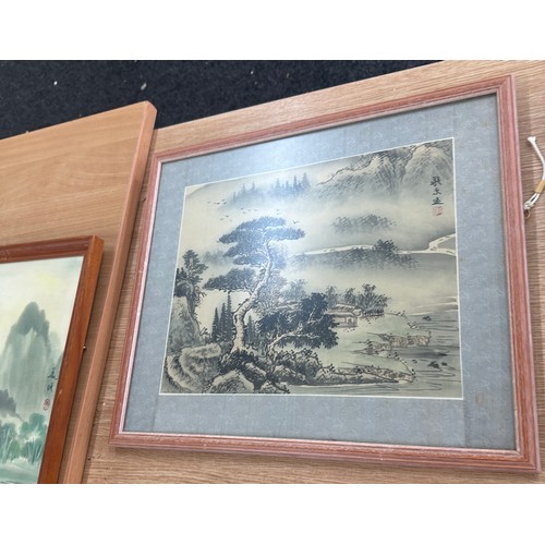 32 - Selection of 3 framed oriental prints largest measures approximately 23 inches wide 17 inches tall